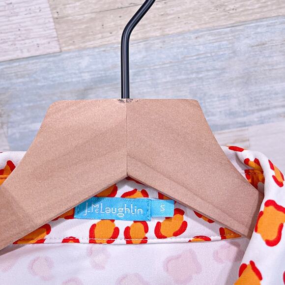 J MCLAUGHLIN Catalina Cloth Button Up Shirt White Orange Leopard Womens Small - Picture 7 of 8